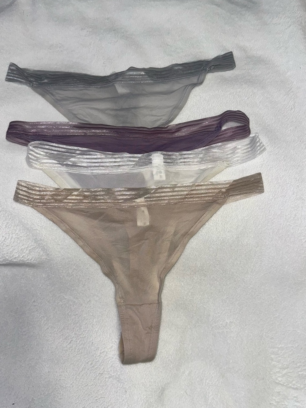 Fruit of the Loom Sheer Mesh Thong Set - Gray, Purple, White, Beige